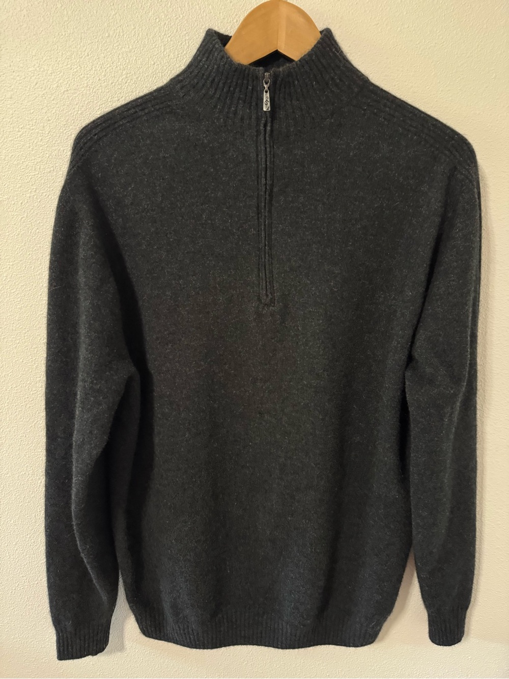 Native World Possum Merino Silk Blend Textured Half Zip Sweater Charcoal Gray-S